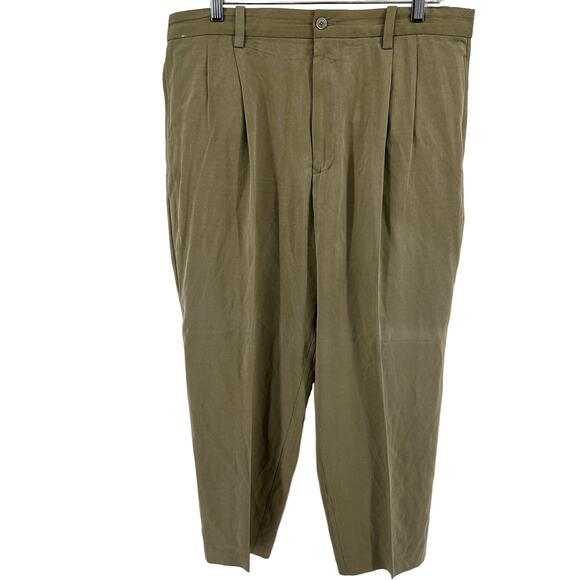 Tommy Bahama Silk Dress Pants Pleated Mid Rise Straight Leg Khaki 36x32 - Picture 1 of 6